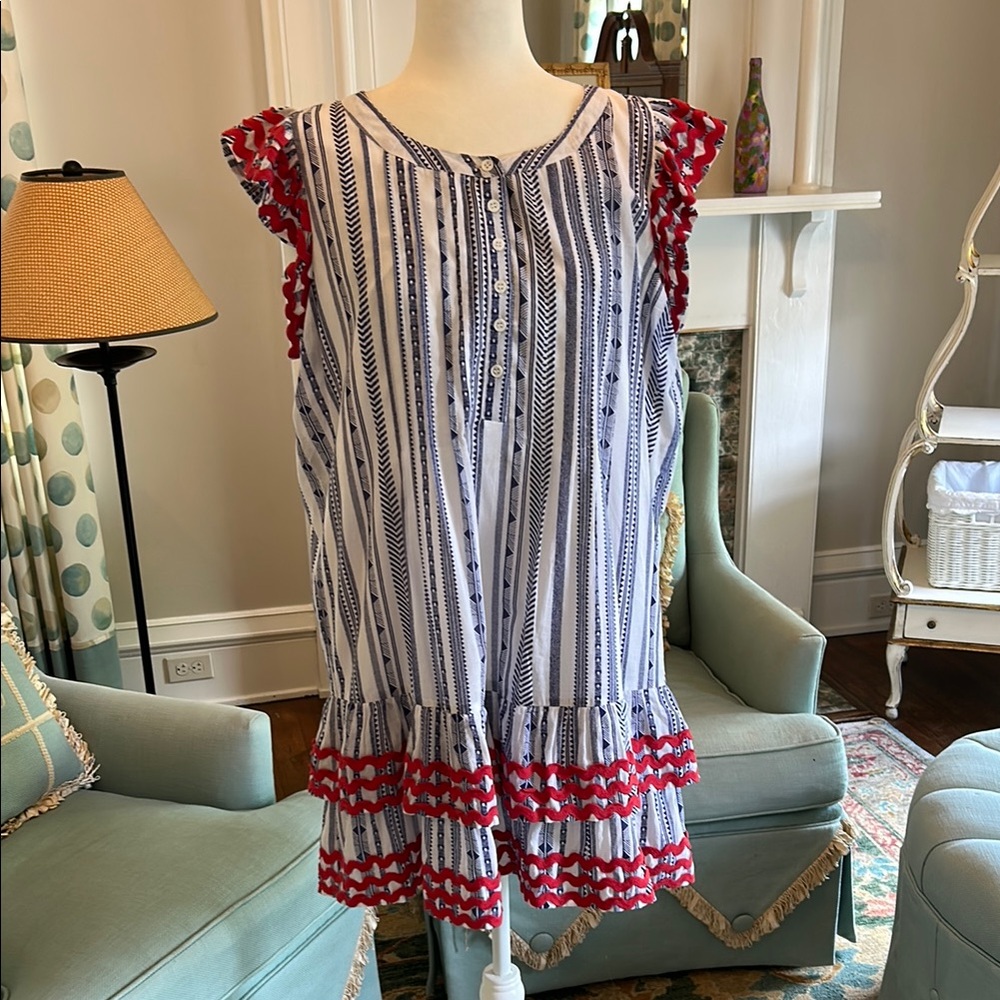 Striped Sleeveless dress with Red Accents